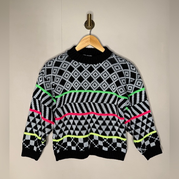 R.J. Pumpkin Sweaters - Vintage R.J. Pumpkin Neon Geometric Graphic Knit Sweater Y2K USA‎